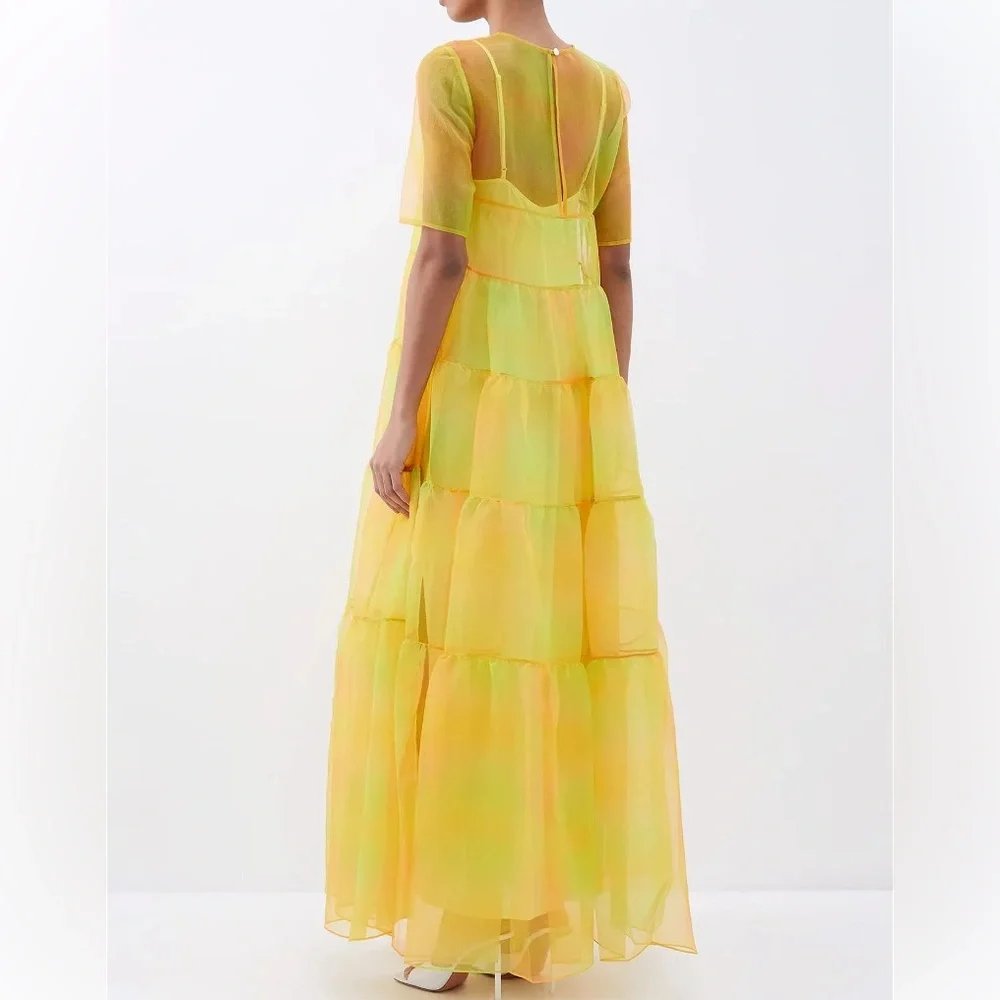 🌺🎉HP🎉🌺 NWT Staud Hyacinth Organza Tiered Maxi Dress Multi Sunray - Picture 5 of 16